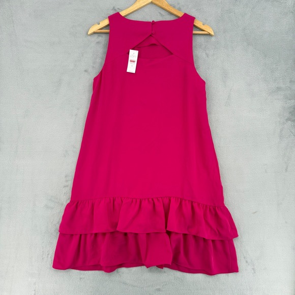 Loft Womens Pink Sleeveless Ruffle Hem Cutout Back Shift Dress Size 10 NEW - Picture 7 of 13